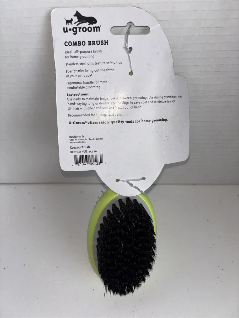 U Groom Combo Pet Brush Bristle/Pin Brush NEW